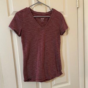 Maroon and White-Striped V-Neck